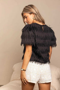 Fuzzy Short Sleeves Top